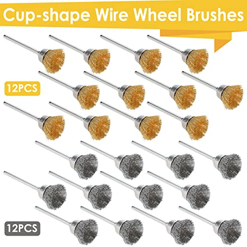 72 PCS Wire Wheel Brushes Kit Brass and Steel Wire Wheels Pen Brushes Set for Rotary Tools Polish Clean Tools