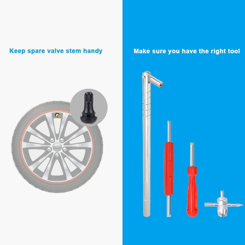 Riseuvo Stem Puller and Installer - 10pcs TR412, 6pcs TR413, 6pcs TR414 Short Rubber Tire Valve Stems, 4 Way and Single Head Valve Core Remover Tool