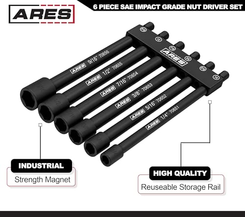 ARES 70650 6-Piece SAE Magnetic Impact Nut Driver Bit Set 6pc SAE Magnetic Impact Nut Driver Set