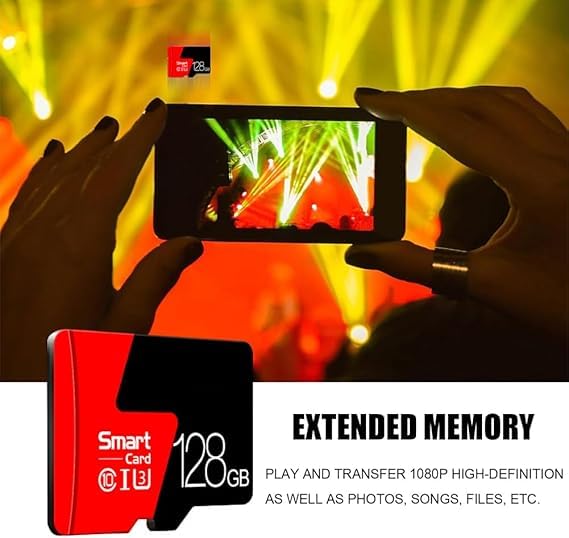 128GB High Speed SD Card with Adapter, TF Card for Security Cameras, Smartphones,Tablets,Drones - U3,Class 10,A1,Full HD Video (Black)