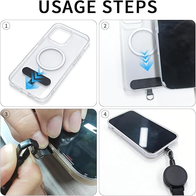 2 Pack Anti-Theft Phone Tether, Retractable Phone Lanyard with Steel Cable, Locking Carabiner & 360° Swivel, Universal Phone Tether Tab for Outdoor Skiing, Hiking, Fishing, Travel & Daily Use, Black