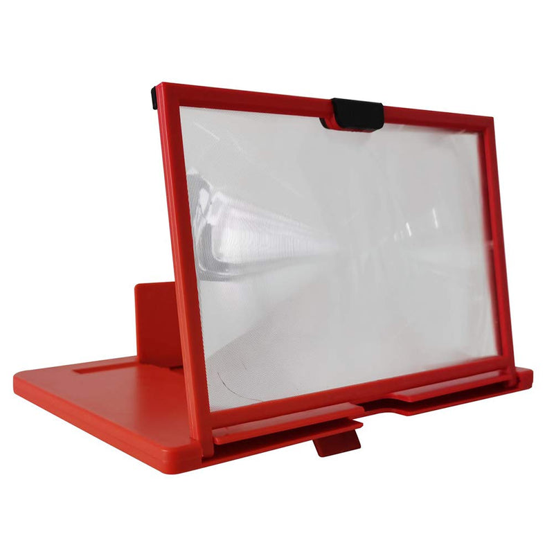 12" 3D HD Phone Screen Magnifier with Foldable Stand, Drawer Design, Blue Light Filter, Anti-Slip, Movie Video Gaming Amplifier, Universal Compatibility for All Phones (Red) Red