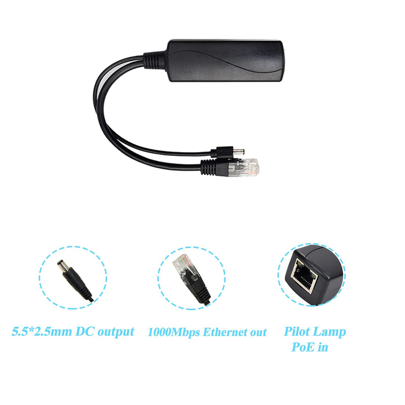 Revotech Gigabit PoE Splitter 48V to 12V 2A, 5.5x2.5mm DC IEEE 802.3af/at Standard Power Over Ethernet Splitter Adapter for Security IP Camera,Voip Phone, AP (PS5712TG-25) 12V 2A DC Plug 5.5x2.5mm DC