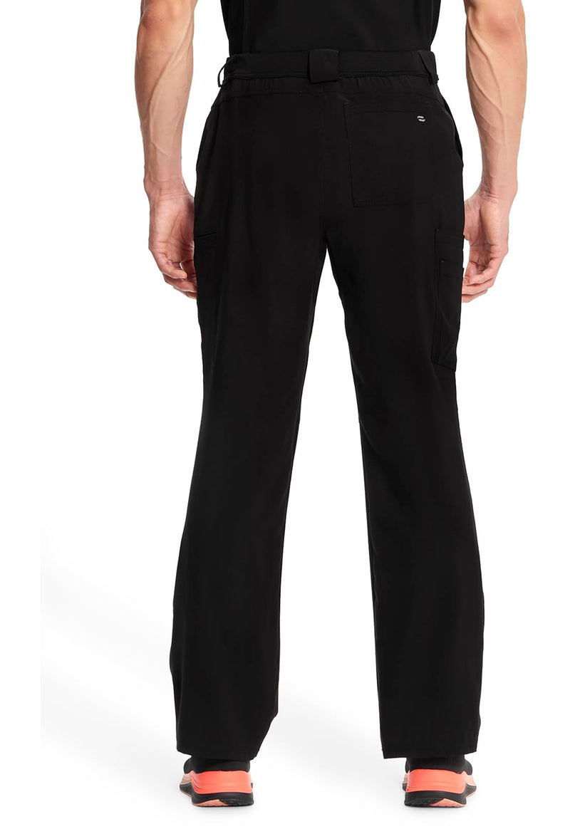Cherokee Infinity Men Scrub Pants, 6 Pockets, Tapered Leg with Zip Fly Front and Inside Functional Drawstring Cargo - CK200A Large Black