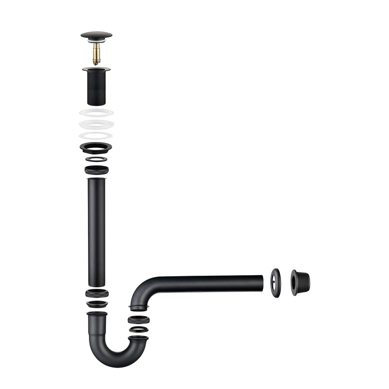 Bathroom Sink Stopper Bottle Trap, U-Shape 1-1/4 inch Slip Inlet Drain Complete Kit, Lavatory Sink Stopper Set NO Overflow, Matte Black, Pls Measure ur Sink Hole Size Before Order U03-Set NO Overflow