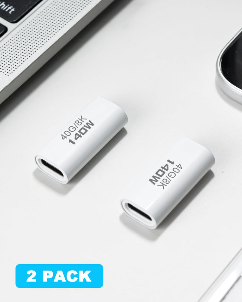 Duttek USB C Coupler 40G, USB C Female to Female Adapter PD 140W, USB C to USB C Adapter with 8K@60Hz Video Display Compatible for Thunderbolt 4/3, MacBook Pro/Air, iPad, Laptop, Phones (2Pack) White
