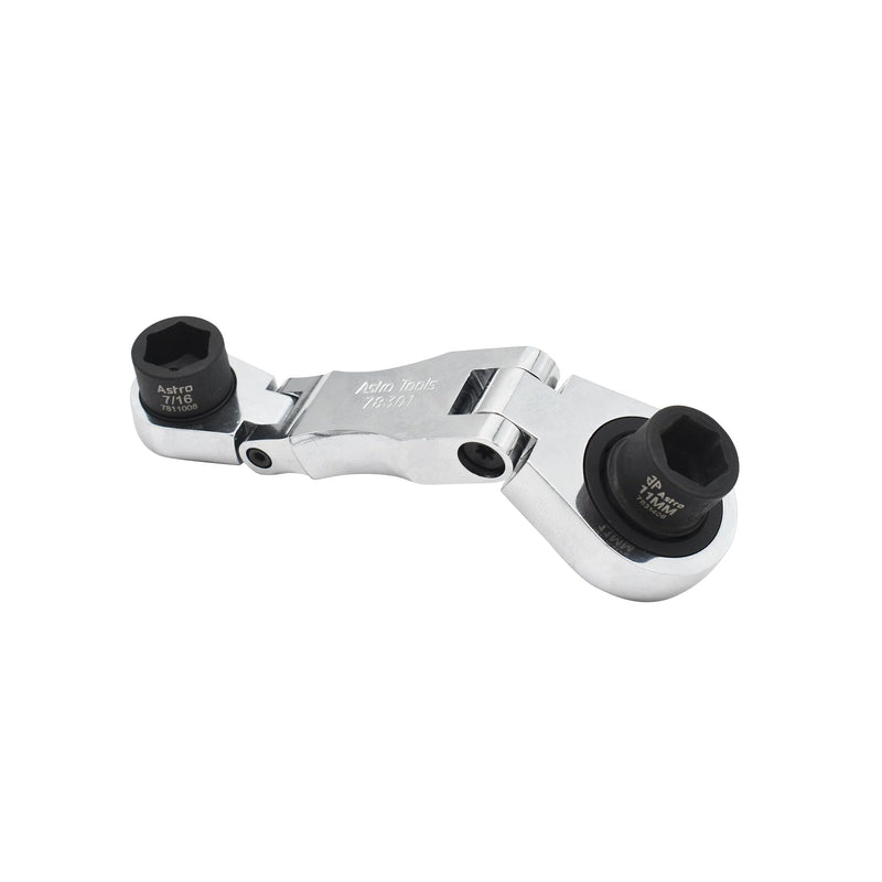 Astro Tool 78301 Stubby Ratcheting Flex Head Double Box End Wrench for Nano Sockets