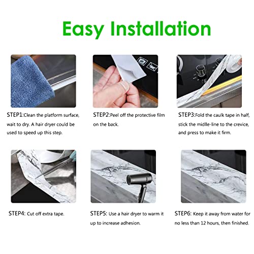 2.36" * 10.5' Kitchen & Bath Tape Caulk Strip Widened Upgraded Acrylic Glue PVC Self Adhesive Waterproof Caulking Tape, Decorative Sealant Trim for Kitchen Sink Toilet Bathtub (White 2PCS)