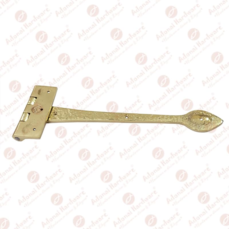 Adonai Hardware Achim Heavy Duty Brass Vintage Strap T Hinge (12" x 2 Pack, Polish Lacquered) for Wooden Barn Front Entry Doors, Gates, Garages, Shutters, Furniture, Fences, Farmhouse 12" x 2 Pack - T Hinge (Brass)