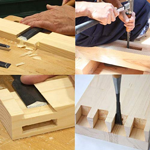 KAKURI Japanese Wood Chisel Set [Long Handle] 3 Piece for Woodworking, Made in JAPAN, Japanese Oire Nomi for Carve, Mortise, Dovetail, Sharp Japanese Carbon Steel, Red Oak Wood Handle Evergreen Oak