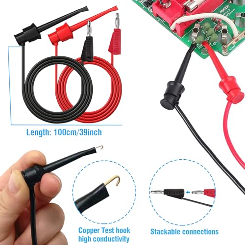 Electrical Multimeter Test Leads Set with Alligator Clips Crocodile Alligator Clips Electrical Test Hook Test Probes Lead Professional Kit for Electric Circuit Connection, DIY School Experiments Test Kit-4