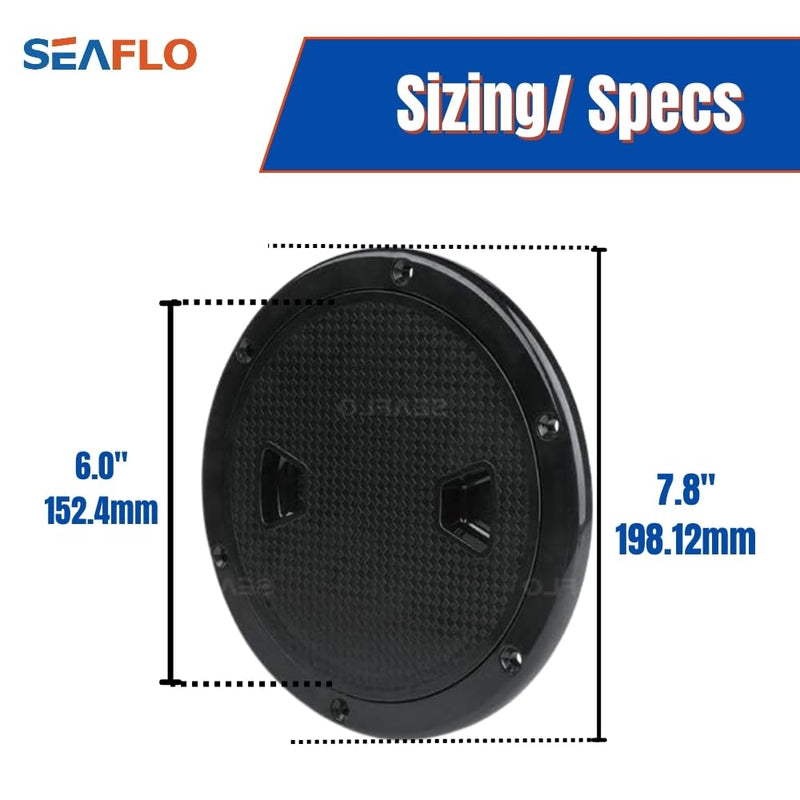 SEAFLO Marine Circular Non-Slip Screw Out Deck Plate Inspection Access Hatch 4"/6"/8" White/Black/Tan Black 6"