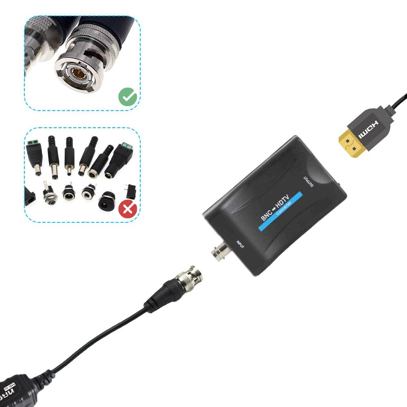 BNC to HDMI Converter Adapter Female CVBS BNC HDMI Connector Coaxial Composite Transfer Analog Video Audio Input 1080P Output HDCP Hook Security Camera DVRs Surveillance AC1420 CCTV for Monitor HD TV