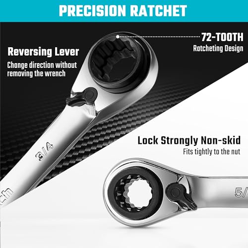 DURATECH 4-in-1 Reversible Ratcheting Box Wrench Set, SAE, 2-Piece Regular 5/16"-3/4"