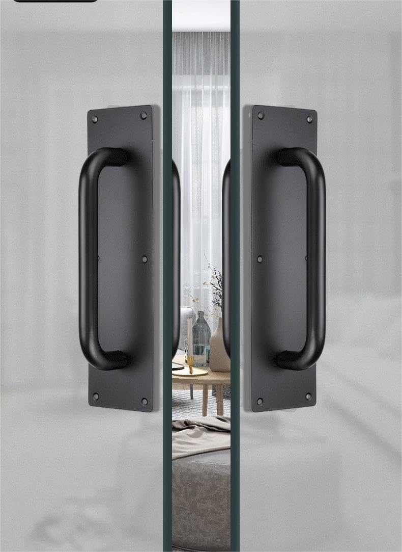 SUYA 12 Inches Push Pull Door Handles Premium Commercial Sliding Barn Door Handle Pull and Push Plate for Front/Back Door/Mark/Restaurant/High Traffic Areas,Matte Black (2pcs) Matte Black