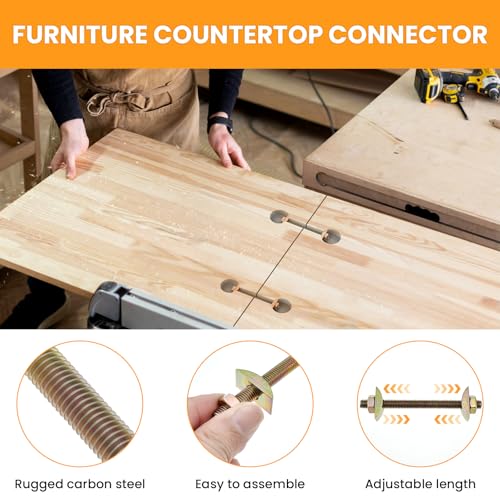 4 Sets M8x100mm Countertop Connector Bolts, Furniture Fastening Kits, Drawbolt Joint Connectors with Half Moon Spacers for Butcher Block, Bed Frame, Wardrobe Assembly (Pack of 2) M8x100mm (Pack of 2)