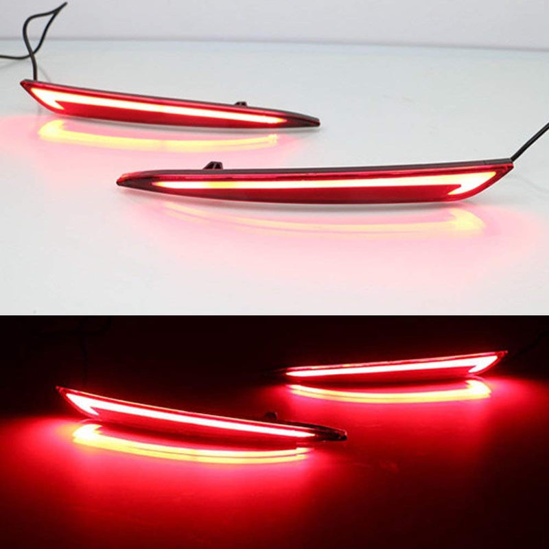 3D Optic Red LED Rear Bumper Reflector Turn Signal Brake Tail Lights Lamps for 2013 2014 2015 2016 2017 2018 Ford Fusion Mondeo 2 Pack