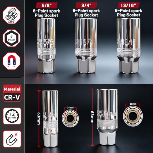 16PCS 3/8" Drive Torque Wrench with Magnetic Spark Plug Socket Set