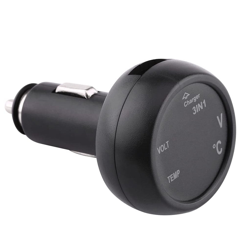 3in1 Auto Gauge Dual LED Digital Display Voltmeter Thermometer Cigarette Lighter USB Car Charger Temperature Monitor Meter (Blue Red #02) Blue Red #02