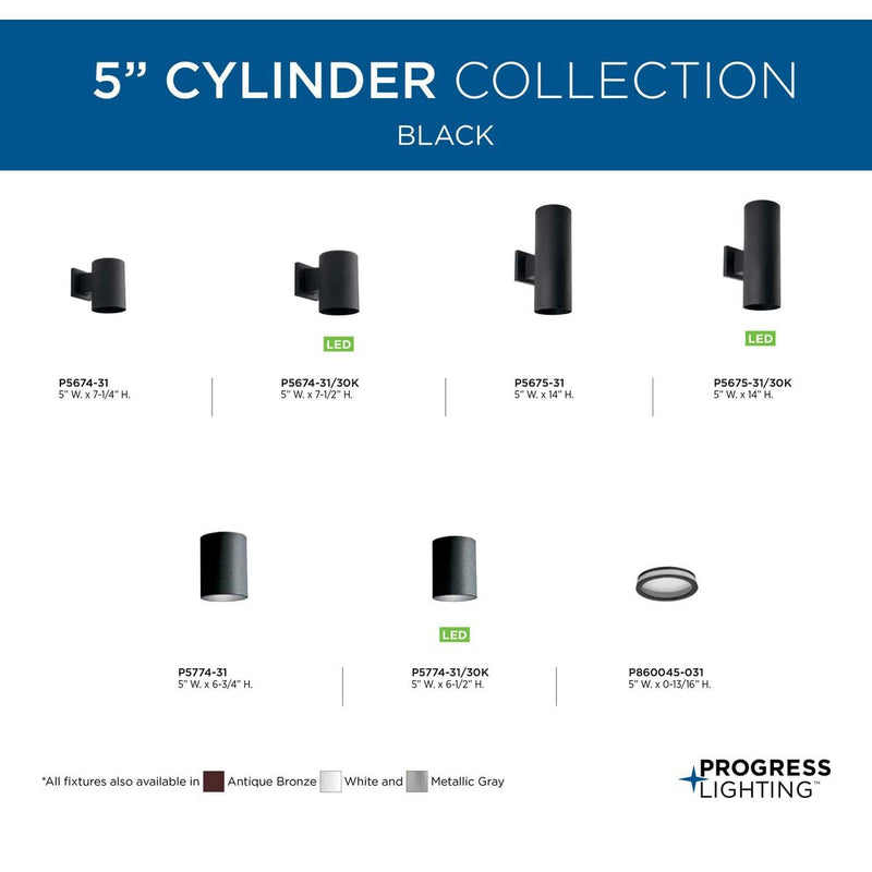 Cylinder Collection 5" Modern Outdoor Ceiling Light Black