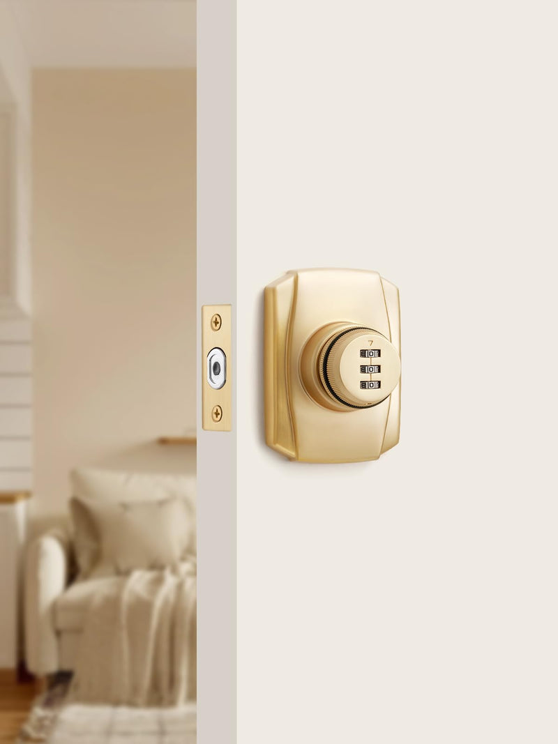 1 Pack Gold Password Single Brushed Satin Brass Cylinder Deadbolt Lock Keyless Passcode Handleset Front Entry Interior Exterior Door Deadbolts Deadbolt-Password