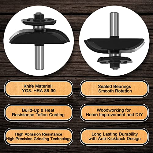 LEATBUY 3 PCS Router Bit Set, 1/2-Inch Shank Round Over Raised Panel Cabinet Door Rail and Stile Router Bits, Woodworking Wood Cutter, Wood Carbide Groove Tongue Milling Tool (DD-54)