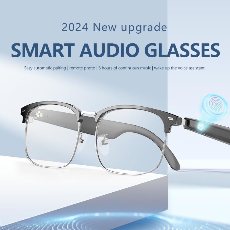 Ai Translator Glasses, Translator Smart Glasses, Smart Bluetooth Glasses, Music Bluetooth Sunglasses, Supports 138 Languages for Traveling,Doing Business and Making Friends (Black Silver) Black Silver