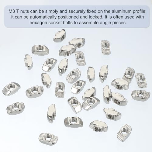 PATIKIL 3030 Series M6 t Nuts, 100pcs t Slot Nut Hammer Head Fastener Nut, Nickel Plated Carbon Steel Nut for Aluminum Profile l Silver