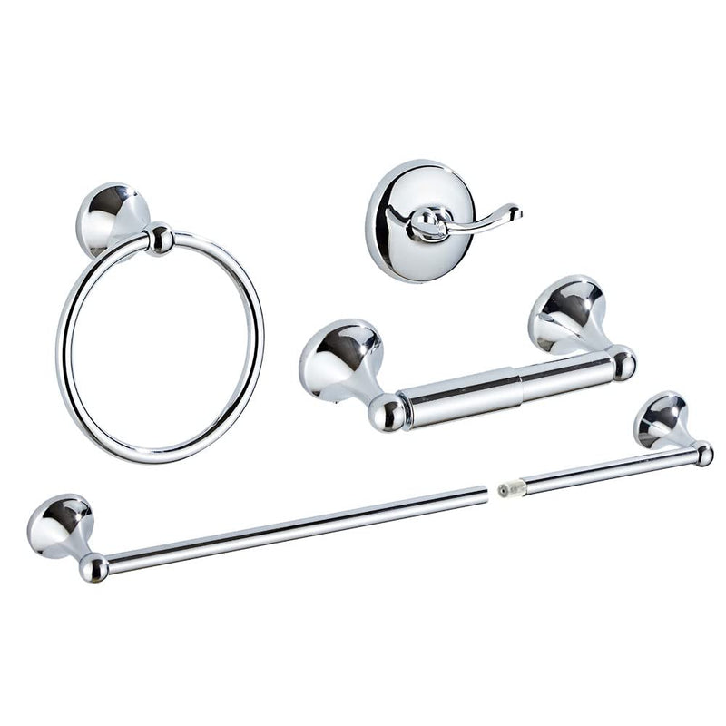 4 Piece Bathroom Accessory Set(Adjustable Towel Bar, Towel Ring, Toilet Paper Holder,Towel Hook), Wall Mounted Bathroom Hardware Accessories Set,Chrome Chrome 4 pieces