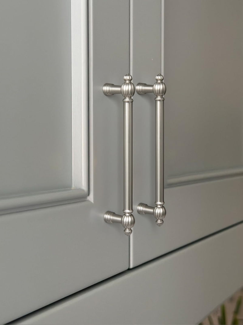 Brushed Nickel Zinc Alloy Cabinet Pulls - 5"(128mm) Hole Center Classic Vintage Drawer Handles,Kitchen Cupboard Bathroom Dresser Cabinet Hardware Handles (5, Brushed Nickel, 5"(128mm)Hole Centers) 5" (128mm) Hole Centers