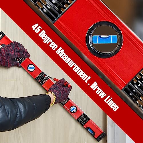 Level, Foldable Multi-Function Precise Measuring Aluminum Alloy Level Tool with Multi-Angle Folding, 4 Level Bubbles, Ideal Woodworking Tool for Carpenter, 28 Inch (EWK-RLALR) EWK-RLALR