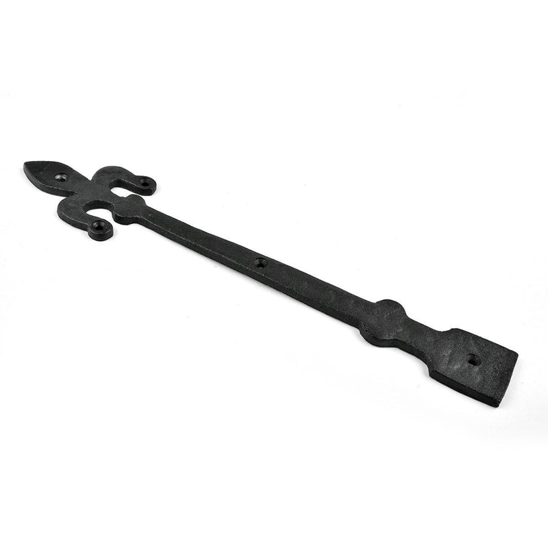 Renovators Supply Manufacturing Black Wrought Iron Fleur De Lis Garage Door Decorative Hardware 12 in Rust Resistant Dummy Strap Hinge with Mounting Hardware Pack of 1