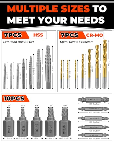 24 Piece Left Hand Drill Bits Set and Easy Out Screw Extractor Set 24 Pieces