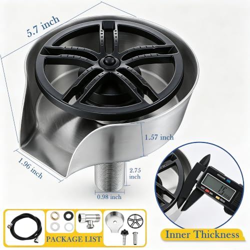 Brushed Nickel Metal Glass Rinser for Kitchen Sink, Cup Washer for Sink, Bottle Washer with Pull-Out Sprayer Combo High Pressure 360° Rotating Faucet