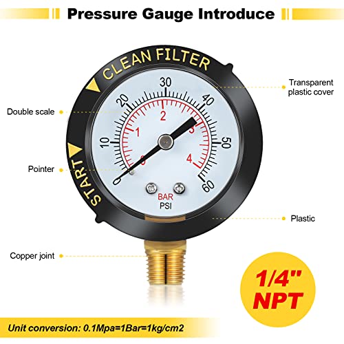  [AUSTRALIA] - Weewooday 2 Pcs Pool Filter Pressure Gauge 0-60 PSI, 2" 1/4" NPT Brass