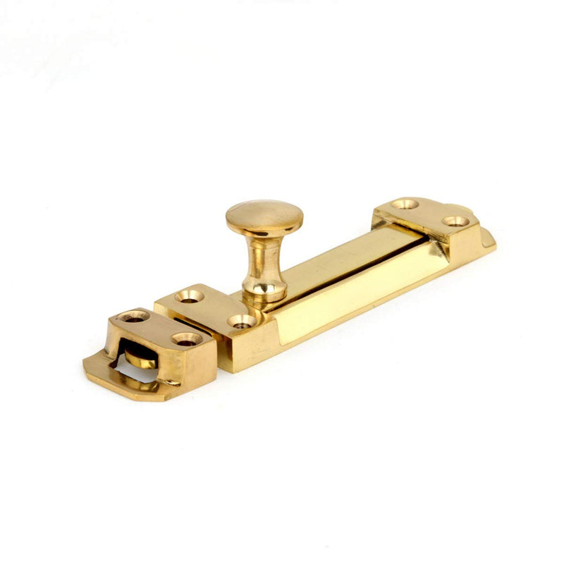 Renovators Supply Manufacturing Door Lock Latch 4.5 in. Brass Slide Bolt Latch with Mounting Hardware 4.5 Inch