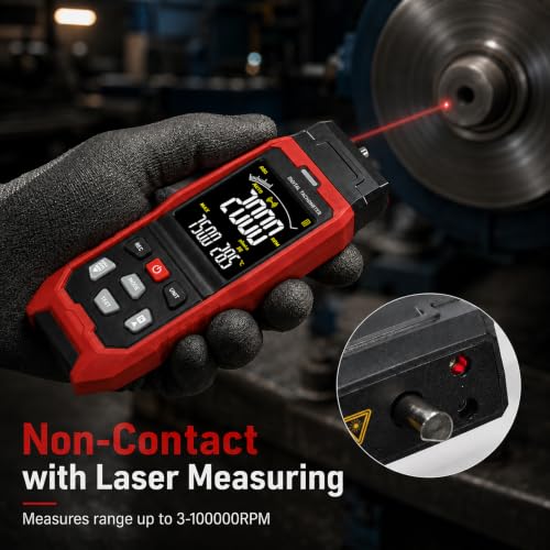 Digital Handheld Tachometer RPM Meter, 2-in-1 Contact and Non Contact Laser Photo Tachometer with Data Logging, RPM Measuring with USB PC Connection & Data Export