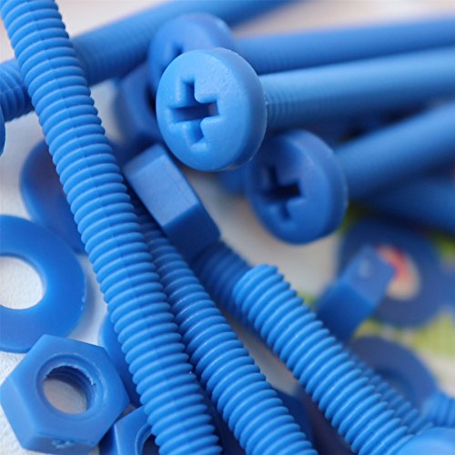 20x Blue PP Pan Head Cross Plastic Screws & Bolts M4 x 40mm, Nuts & Washers