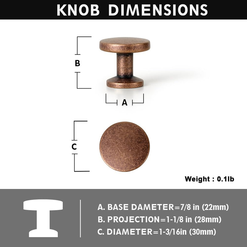 Set of 12 Sleek Antique Copper Cabinet Knobs with Cylindrical Stem – Vintage Kitchen Drawer Handles Minimalist Dresser Hardware