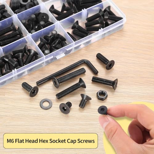 161 PCS M6 Countersunk Bolt Kit, M6 Flat Head Machine Screws Assortment 161