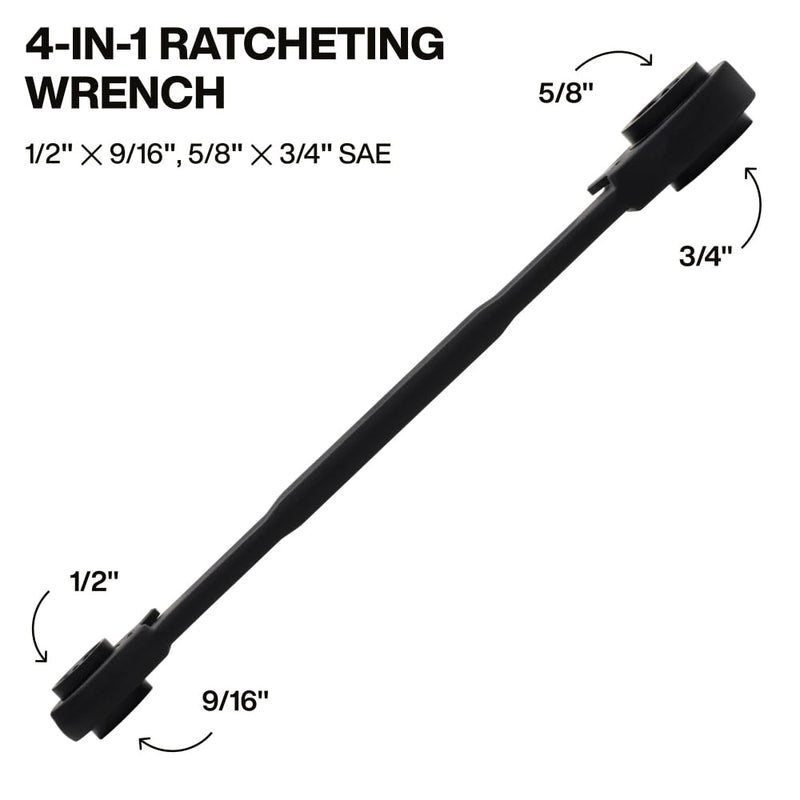 KLEIN TOOLS 68215 4-in-1 Reversible Ratchet Wrench, Box Wrench, SAE Hex Sizes 1/2, 9/16, 5/8, 3/4-Inch, 90-Tooth Ratchet, Pass-Through Design Medium SAE