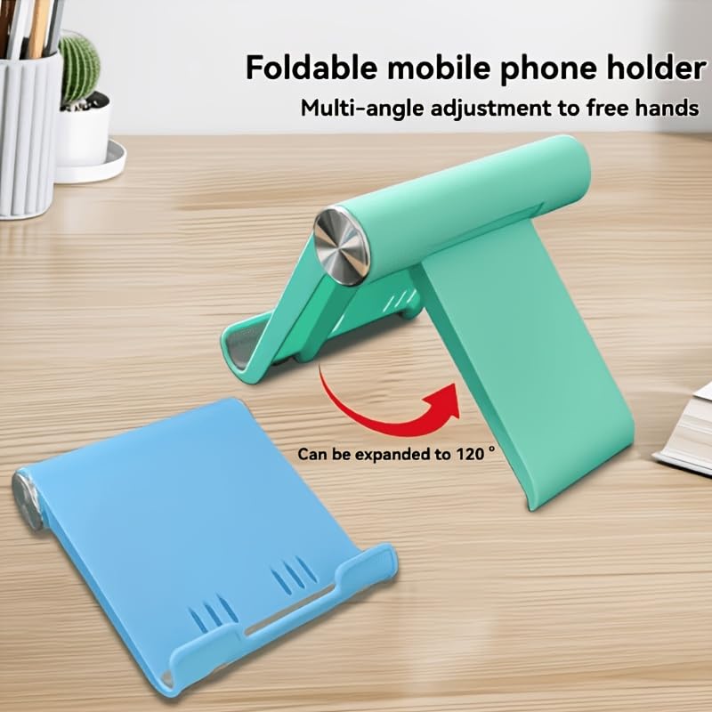 Portable Cell Phone Stand Holder for Desk, Foldable Pocket-Sized Mount, Universal Adjustable Desktop Mobile Phone Kickstand Compatible with All Phone