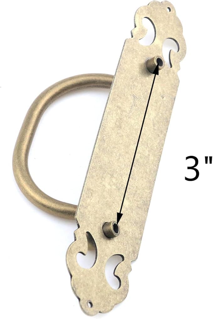 4PCS Antique Flat Bronze Cabinet Pulls Brass Decorative Handles with Engraved Pattern 3" Hole to Hole for Retro Style Furniture Style B-4 Pcs