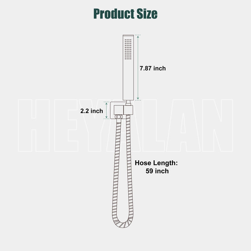 Heyalan SUS304 Stainless Steel Handheld Shower Wand High Pressure Luxury Shower Set High Flow Rectangle Hand Shower Spray with Wall Connector Holder and hose, Straight Style Matte Black