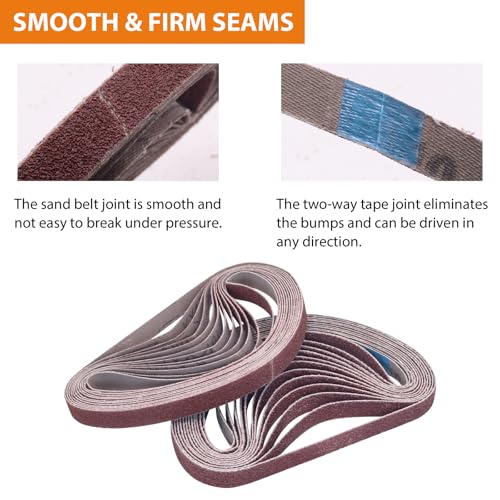 TAOKYID 36 Pack 1/2 x 18 Inch Sanding Belts for Air Belt Sander, Aluminum Oxide File Abrasive Belts 1/2-Inch x 18-Inch, 12 Each of 40/60/80 Assorted Grits 1/2x18 Sanding Belt Sandpaper 1/2x18 inch 36Pcs