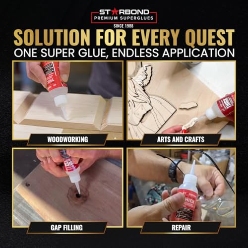 Starbond Thick Super Glue Pro Kit (2 oz) – Gap-Filling CA Glue (Cyanoacrylate Adhesive) – with Clog-Resistant Cap, Microtips & Extra Nozzle for Woodworking, Crafts, Carpentry, Archery Fletching 2 ounce
