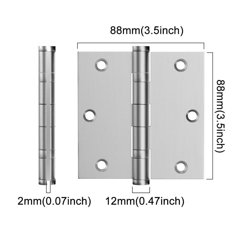 304 Stainless Steel Door Hinges,3.5 x 3.5 Inch Ball Bearing Hinges, 3 1/2 Inch Interior Door Hinges with Square Corners, Door Hardwares (3Pack, Silver)
