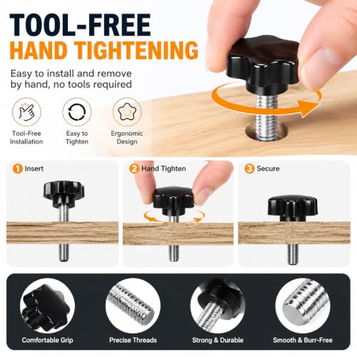 15PCS 1/4"-20 Black Star Knobs, Threaded Thumb Screw Handles