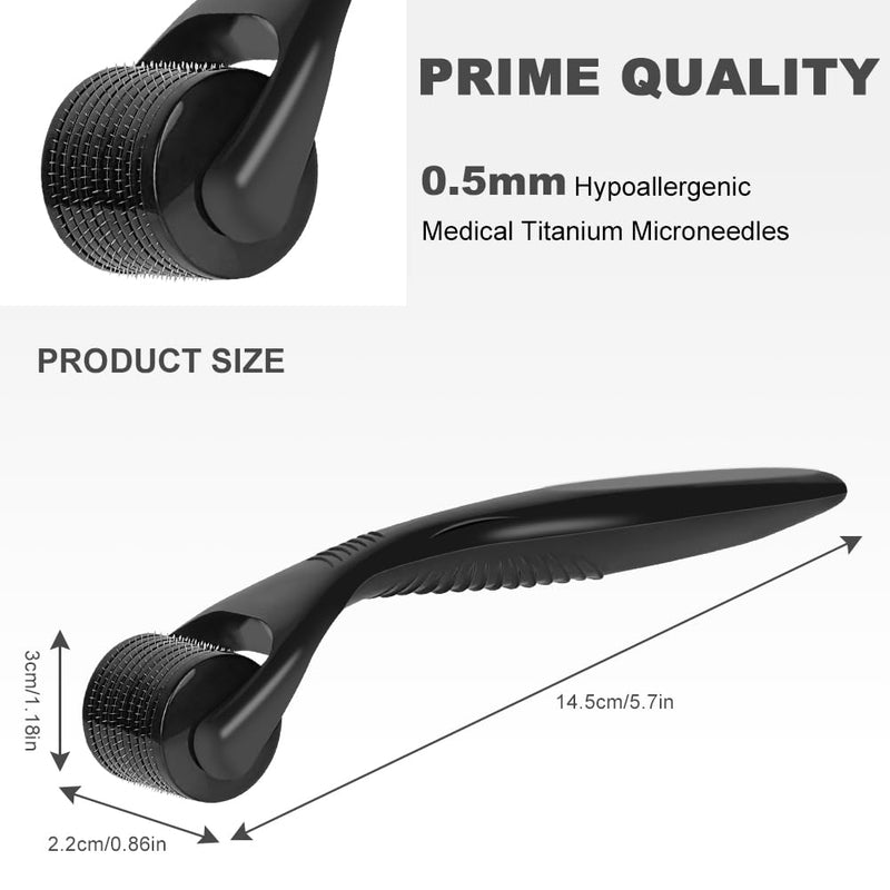 LOPHE Derma Roller, 0.5mm Microneedle Derma Roller for Men and Women, Professional Microneedling Derma Needling, Micro Needle Roller Facial Wrinkles Hair Loss Stretch Marks Hair Regrowth Black head + black handle