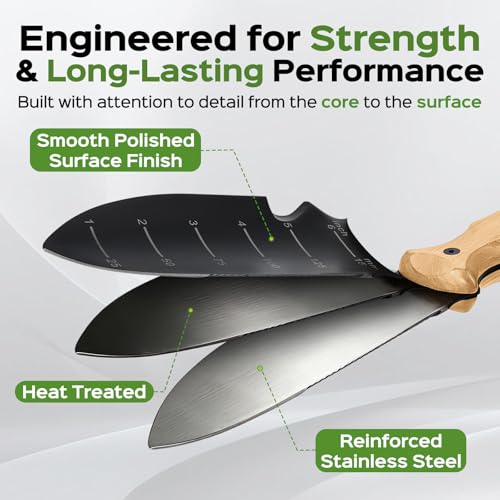 Garden Tools Trowel with EDC Sheath, 7" Garden Knife, Gifts for Women Mom Black & Beech